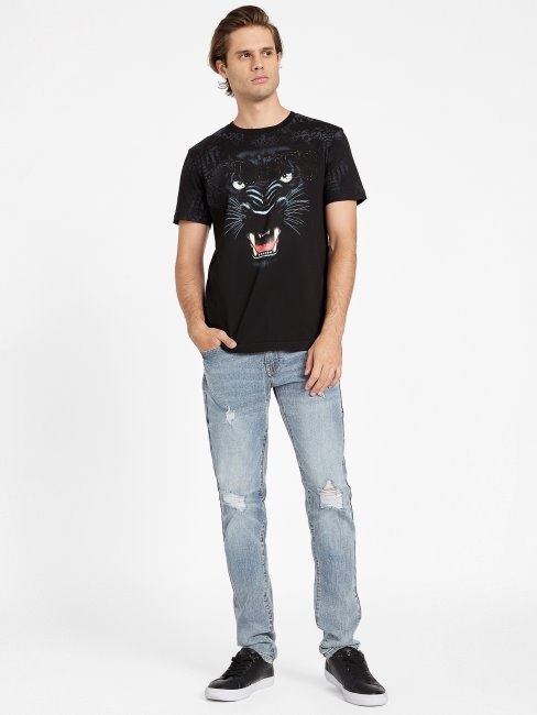 Tee Shirt Guess Vaughn Ras Du Cou Graphique Noir De Jais