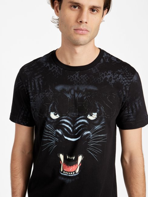 Tee Shirt Guess Vaughn Ras Du Cou Graphique Noir De Jais