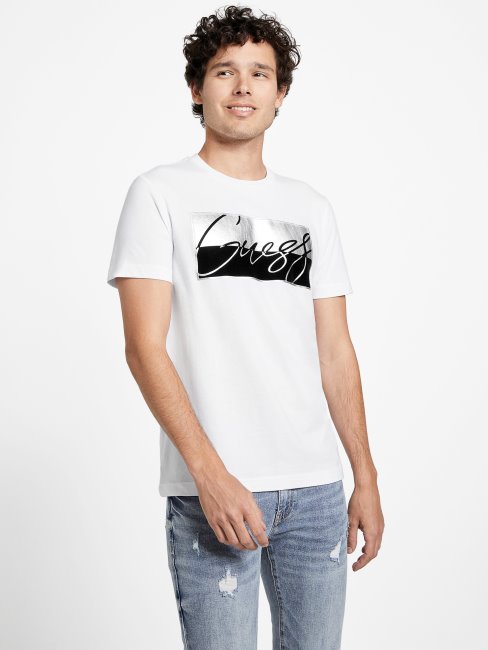 Tee Shirt Guess Nivellen Logo Blanc Pur