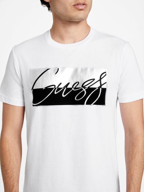 Tee Shirt Guess Nivellen Logo Blanc Pur