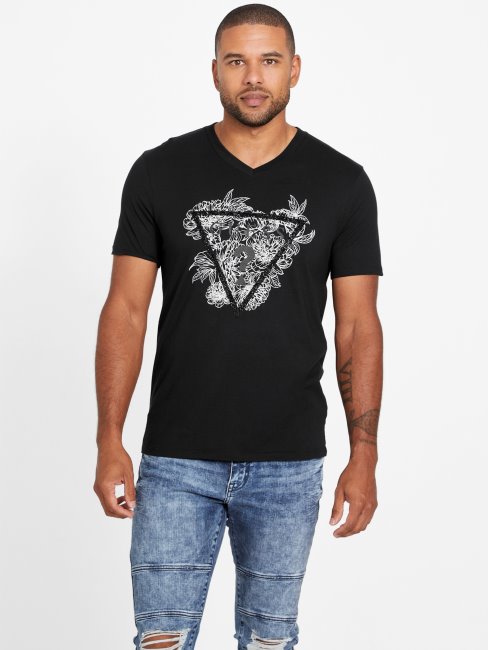 T-shirt à Col En V Mode Chronos Noir Jet De Guess