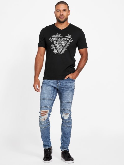 T-shirt à Col En V Mode Chronos Noir Jet De Guess