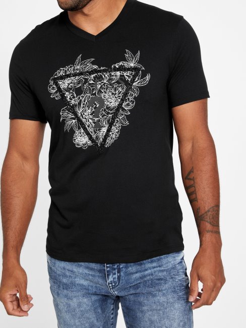 T-shirt à Col En V Mode Chronos Noir Jet De Guess