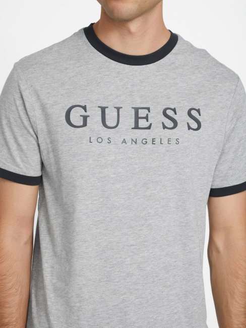 Tee Shirt Guess Kirk Logo à Col Rond Gris Clair Chiné