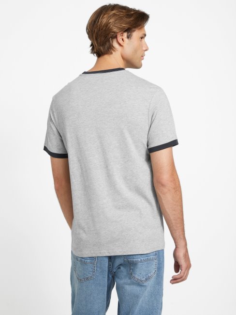 Tee Shirt Guess Kirk Logo à Col Rond Gris Clair Chiné