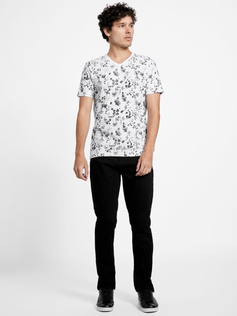 Tee Shirt Guess Lennard à Col En V à Fleurs Blanc Pur