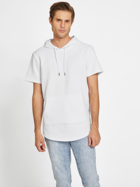 Sweat à Capuche Manches Courtes Guess Nate Blanc Pur