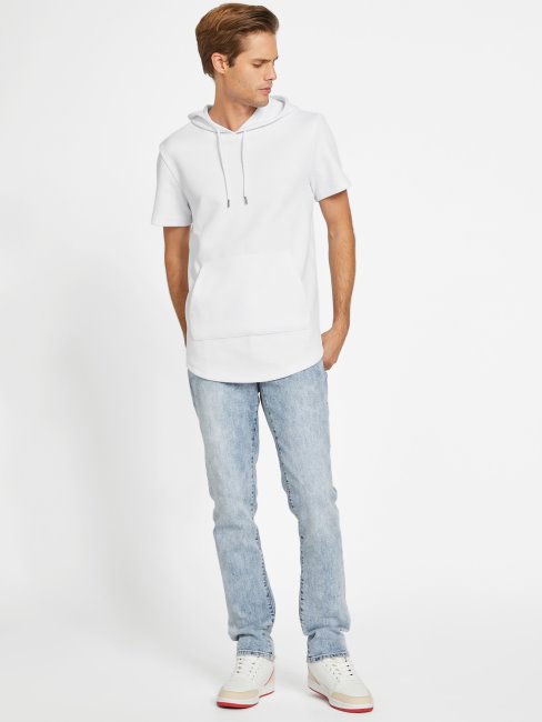 Sweat à Capuche Manches Courtes Guess Nate Blanc Pur