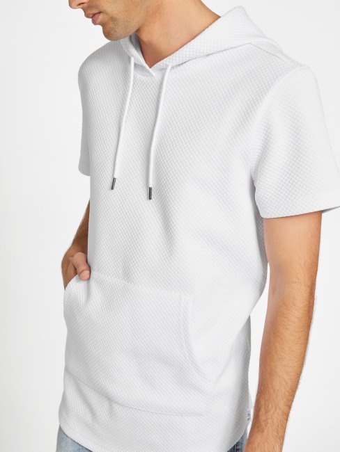 Sweat à Capuche Manches Courtes Guess Nate Blanc Pur