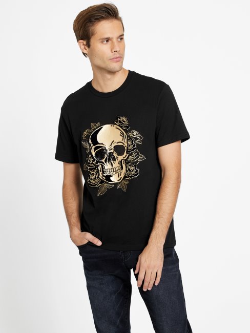 T-shirt à Col Rond Guess Dhine Noir De Jais