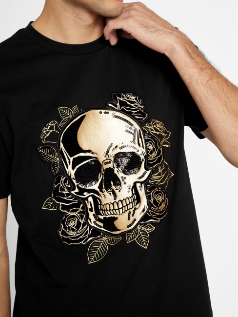 T-shirt à Col Rond Guess Dhine Noir De Jais