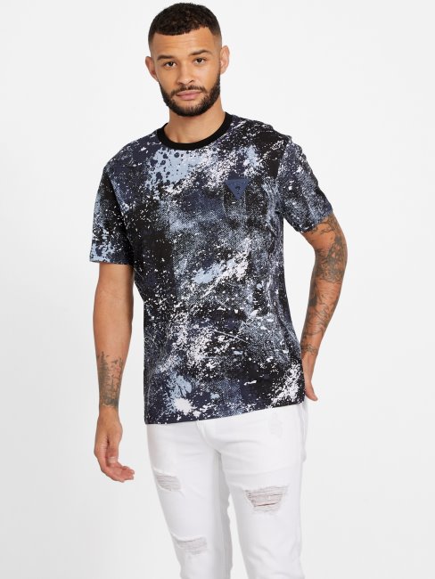 T-shirt à Col Rond Mode Leo Jet Noir Guess