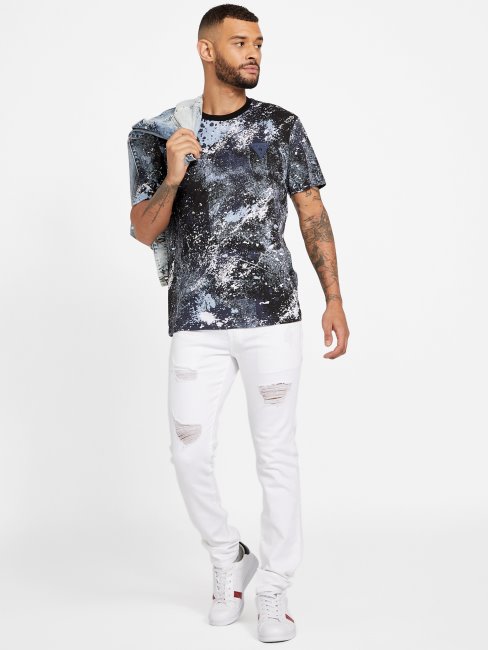 T-shirt à Col Rond Mode Leo Jet Noir Guess