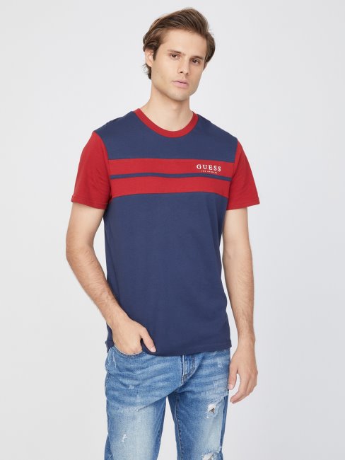 T-shirt Bleu Noirci à Logo Color Block Guess Thom