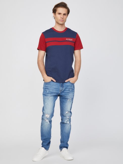 T-shirt Bleu Noirci à Logo Color Block Guess Thom