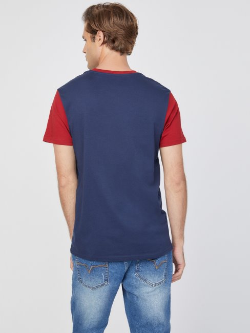 T-shirt Bleu Noirci à Logo Color Block Guess Thom