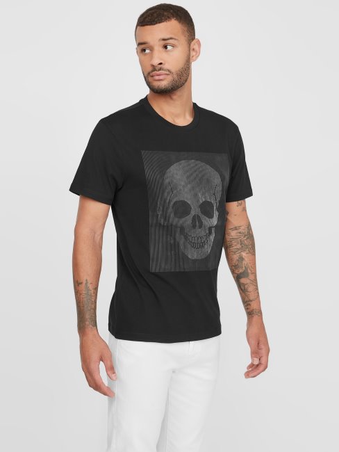 Tee Shirt Tête De Mort Bucker Noir Jet Guess