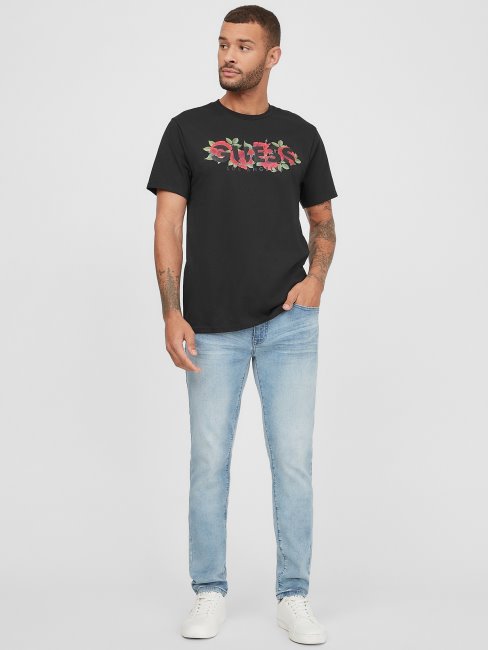 Tee Shirt Guess Eco Tolk Roses Logo Jet Noir