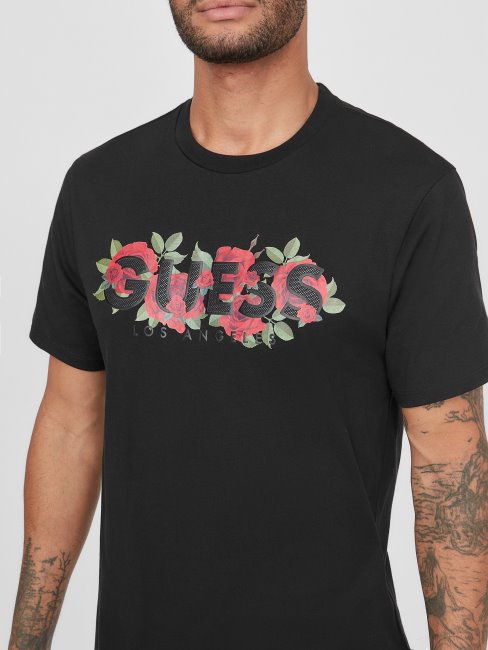 Tee Shirt Guess Eco Tolk Roses Logo Jet Noir