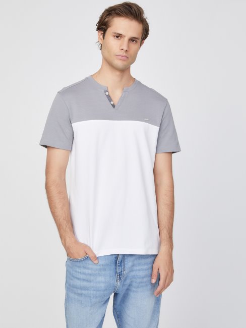 Tee Shirt Guess Fendu Color-block Adrian Blanc Pur