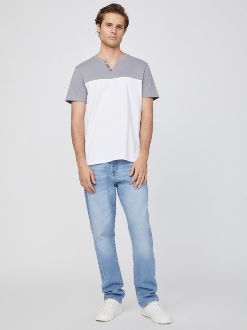 Tee Shirt Guess Fendu Color-block Adrian Blanc Pur