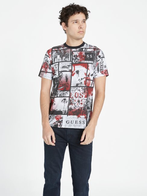 Tee Shirt Guess à Col Ras Du Cou Multi Ronan Collage Noir Jais