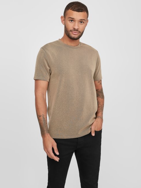 T-shirt Côtelé Guess Russle Taupe Grillé