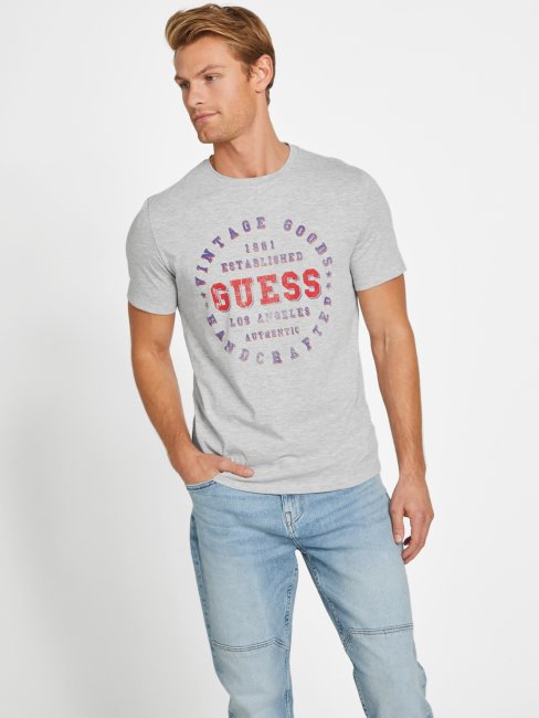 Tee-shirt à Col Rond Eco Varsity Gris Chiné Clair Guess