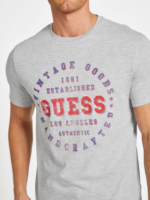 Tee-shirt à Col Rond Eco Varsity Gris Chiné Clair Guess