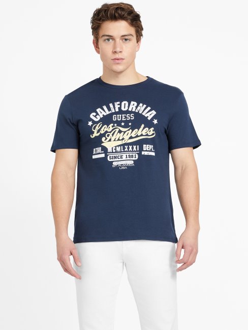 T-shirt à Col Rond Guess Eco Varto Bleu Noirci