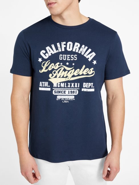 T-shirt à Col Rond Guess Eco Varto Bleu Noirci