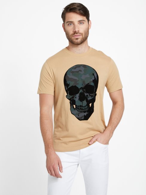 Tee Shirt Eco Jasper Skull Taupe Grillé Guess