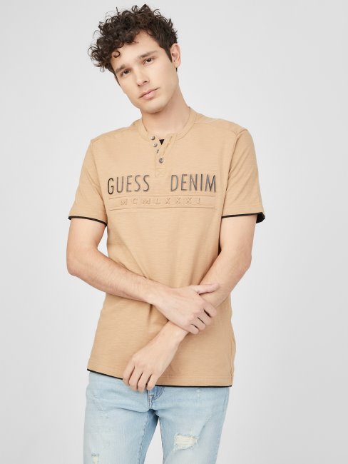 Tee Shirt Guess Edgar Henley Taupe Grillé