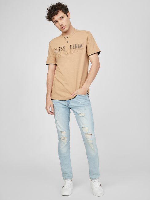Tee Shirt Guess Edgar Henley Taupe Grillé
