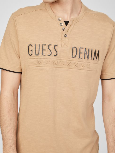 Tee Shirt Guess Edgar Henley Taupe Grillé