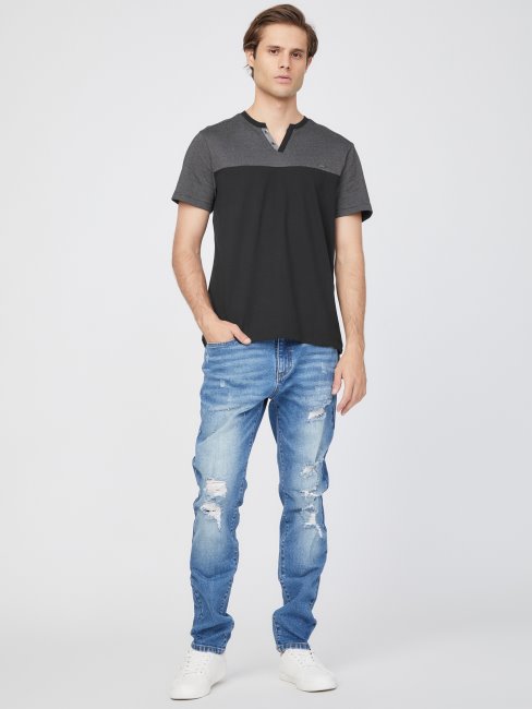 T-shirt Fendu à Blocs De Couleurs Guess Adrian Noir De Jais