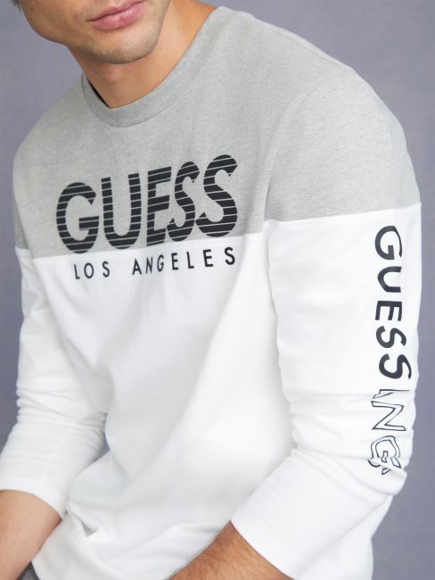 T-shirt à Manches Longues à Blocs De Couleurs Guess Eco Zioin Blanc Pur