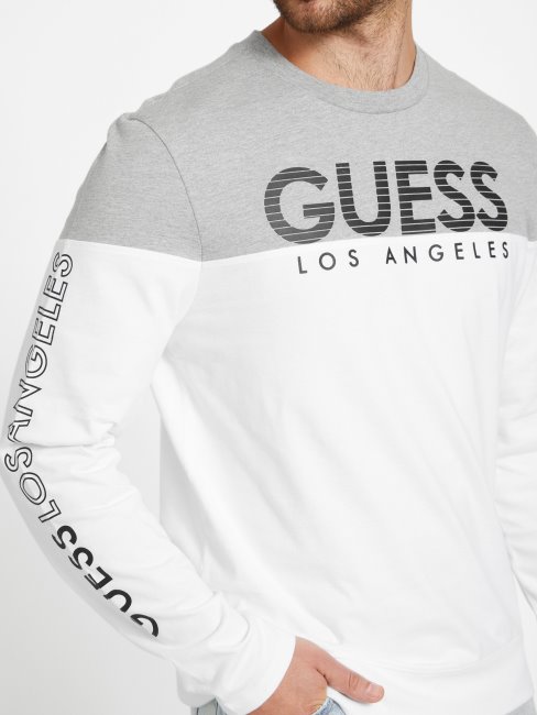 T-shirt à Manches Longues à Blocs De Couleurs Guess Eco Zioin Blanc Pur