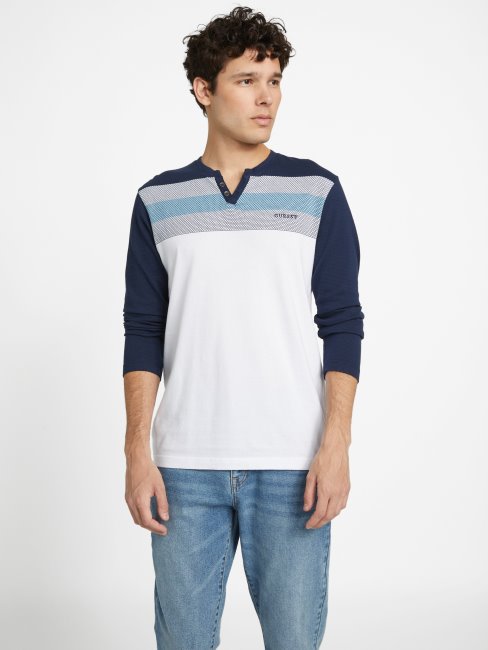 T-shirt Lennox Color-block à Manches Longues Bleu De Soie Multi Guess