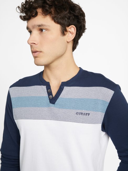 T-shirt Lennox Color-block à Manches Longues Bleu De Soie Multi Guess