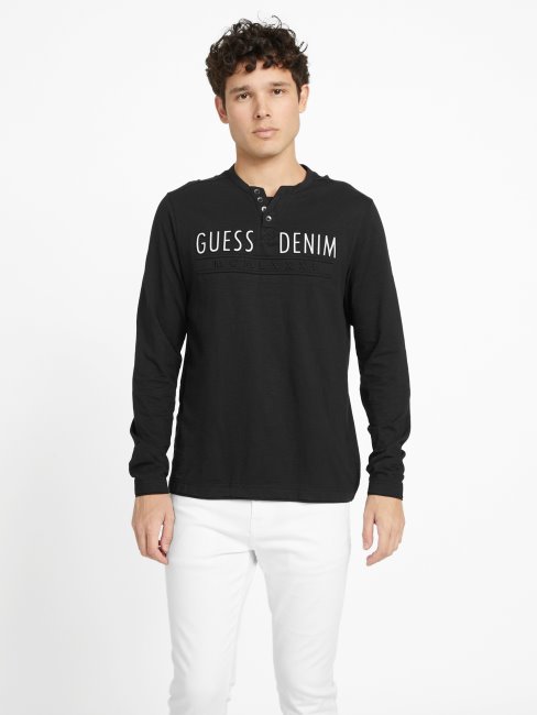 T-shirt Noir De Jais à Manches Longues Et Logo Guess Edgar