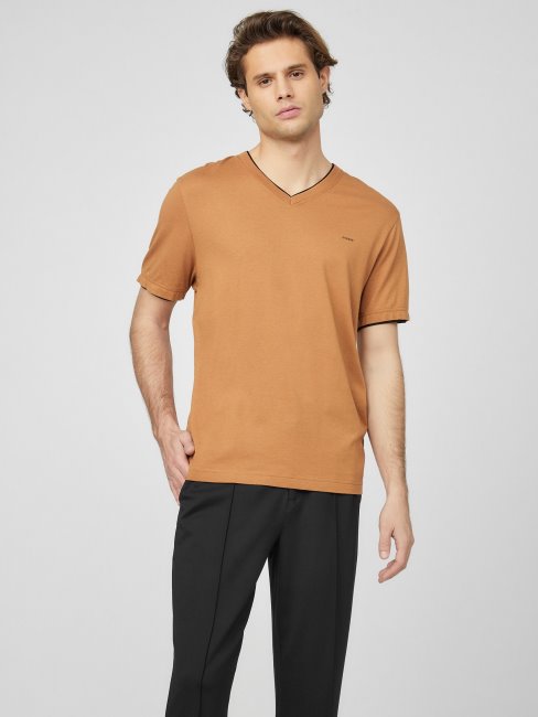 Tee Shirt Guess Armin à Col En V Marron Topaze