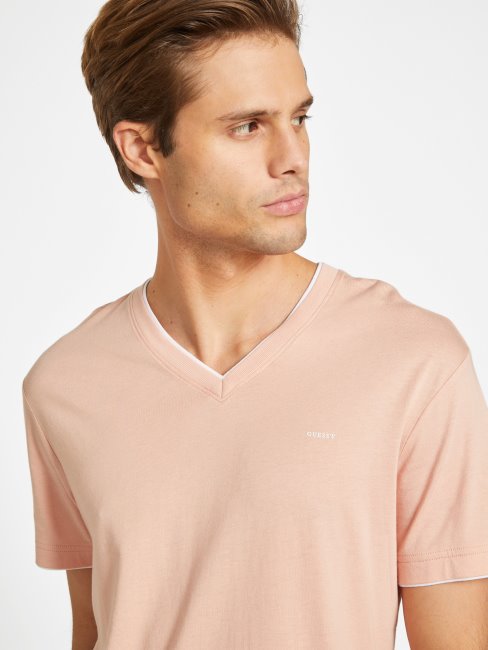 Tee Shirt Col V Armin Rose Poudré Guess