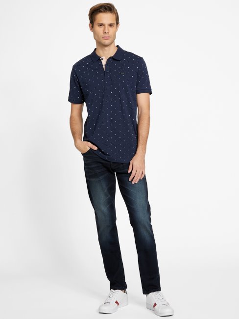 Polo Eco Dev Géométrique Guess Bleu Noirci