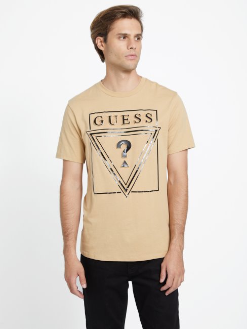 Tee Shirt Guess Ricky Logo Taupe Grillé