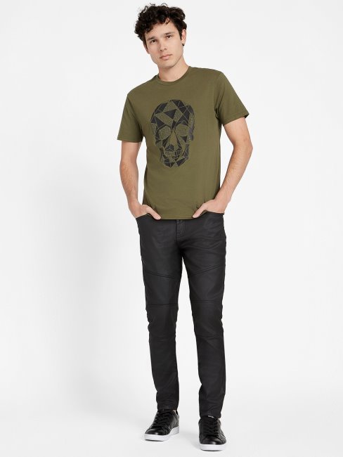 T-shirt à Col Ras Du Cou Géométrique Plume Du Matin Olive Deviner