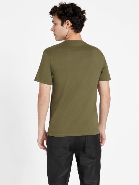 T-shirt à Col Ras Du Cou Géométrique Plume Du Matin Olive Deviner