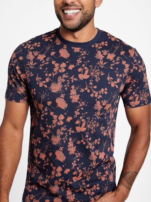 T-shirt à Fleurs Guess Lennard Bleu Marine Nocturne