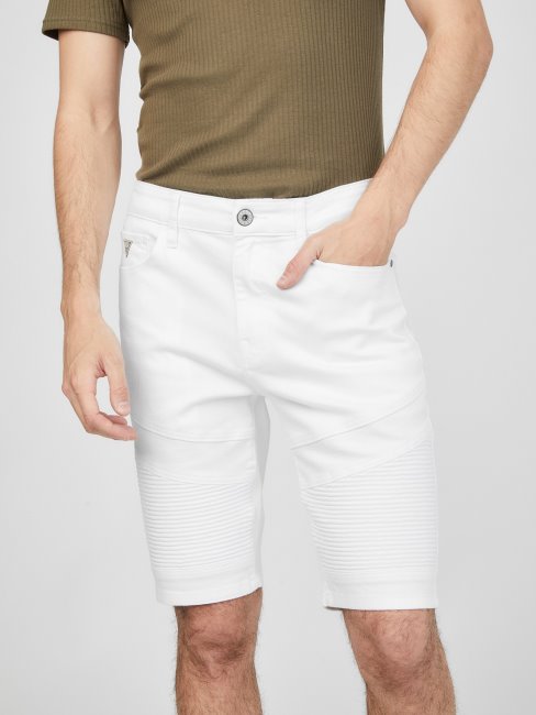 Guess Brendan Moto Short En Jean Délavé Blanc Destory