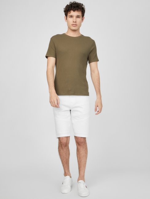 Guess Brendan Moto Short En Jean Délavé Blanc Destory